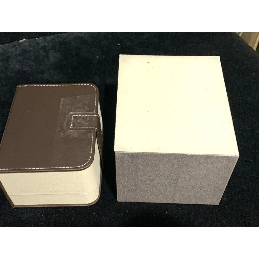Baume & Mercier Box Watch Presentation Gray Cardboard Brown Leather Empty